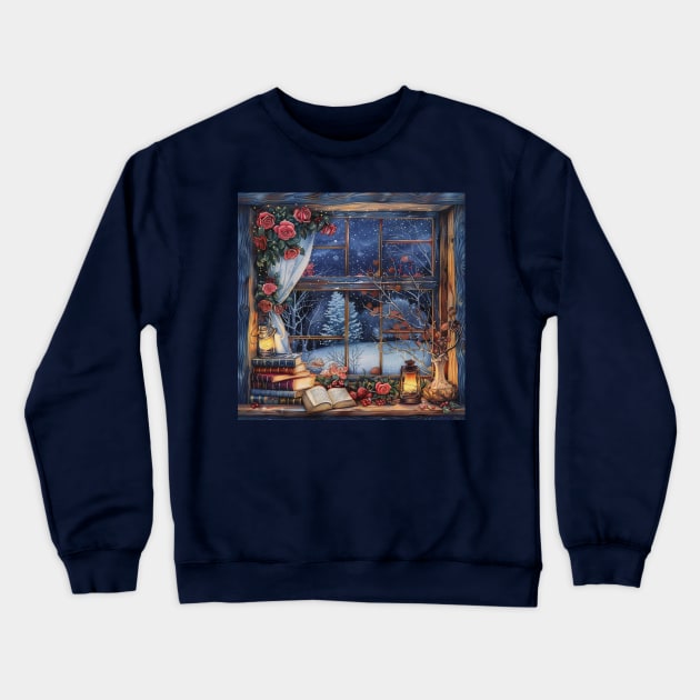 Fantasy winter starry night window Crewneck Sweatshirt by feafox92